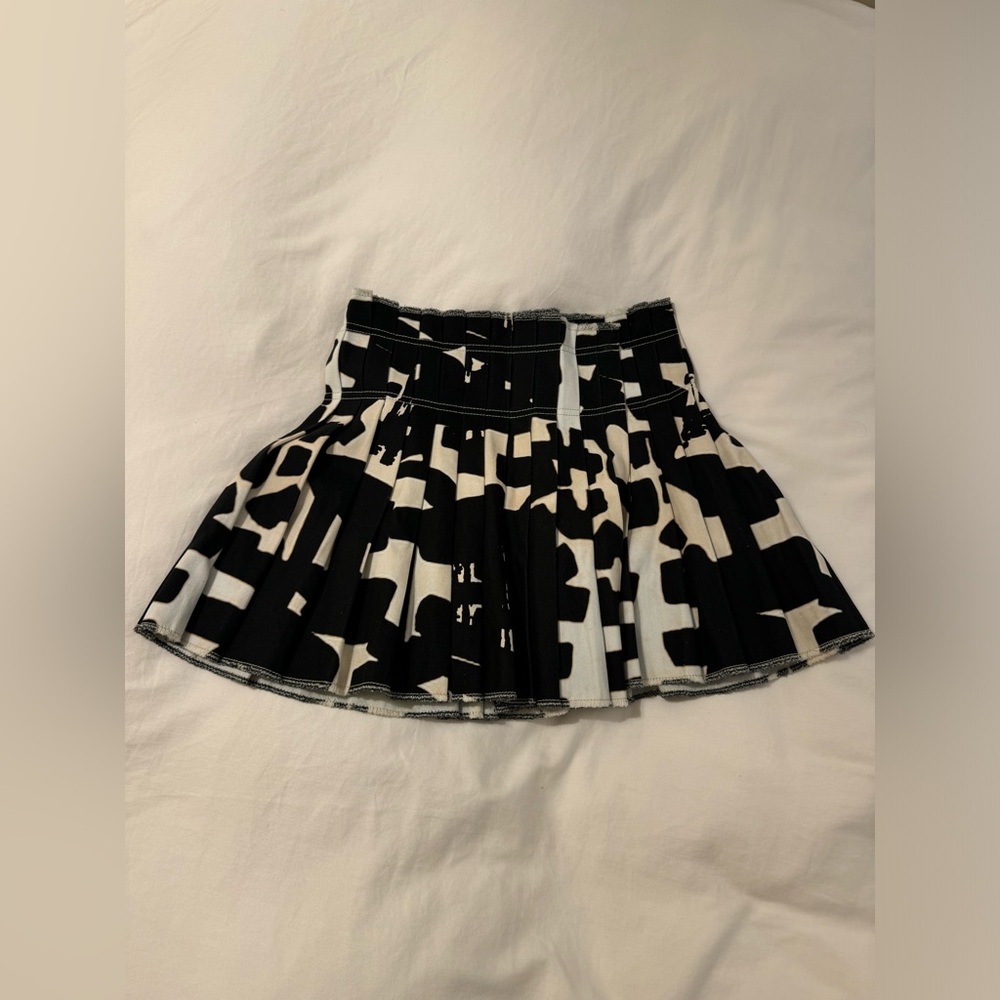 Isabel Marant Pleated Wrap Skirt Black White Printed Denim Skirt Sz 36